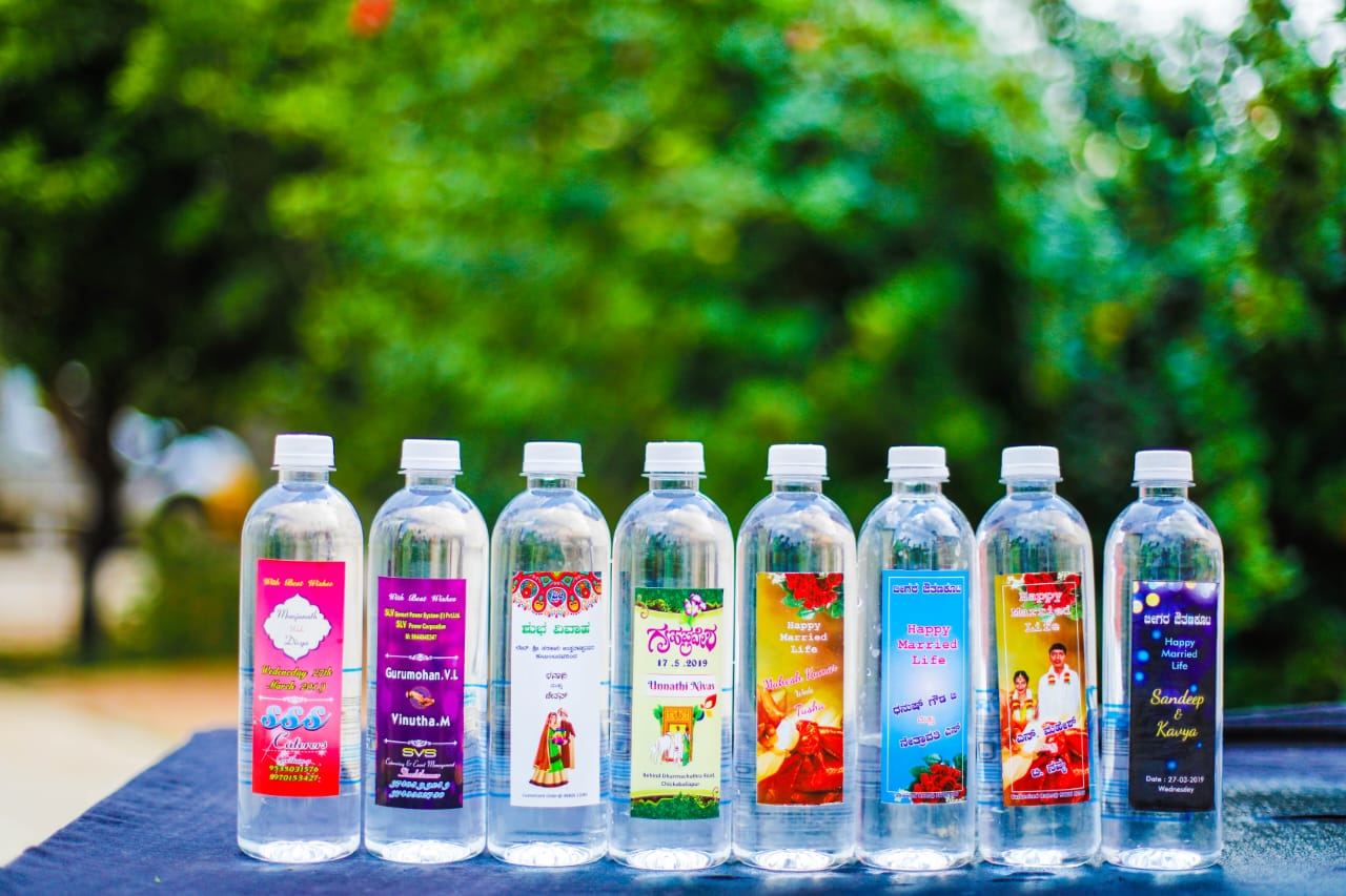 Custom-label Aqua Splaash bottles for weddings and events